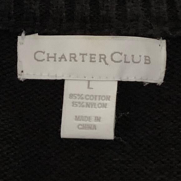 CHARTER CLUB Womens Black Full Zip Front Closure Cardigan Gold Tone Zipper Large - Picture 2 of 9